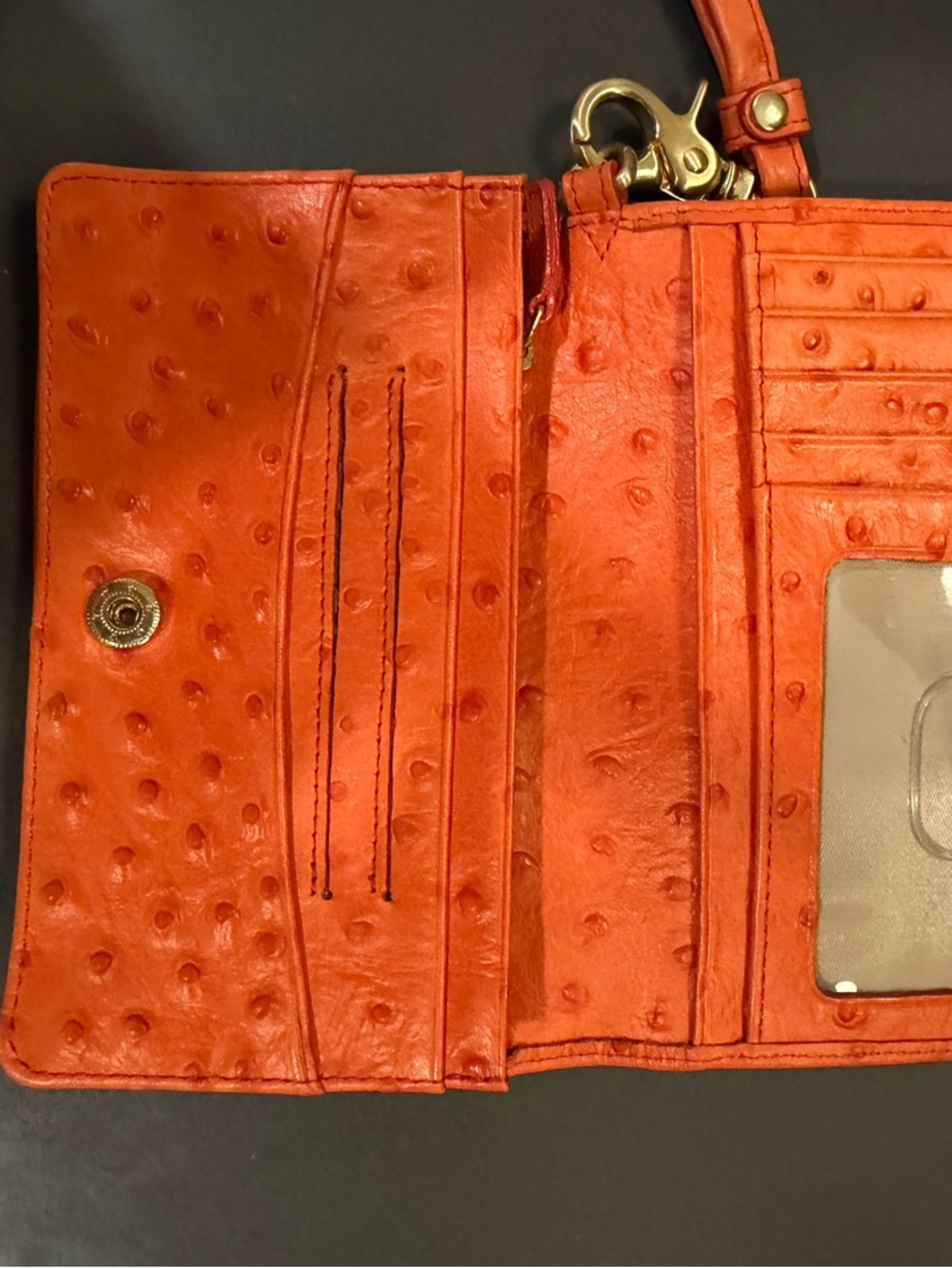 Brahmin Orange Ostrich-Texture Wristlet Clutch with Gold Plate - Picture 3 of 5